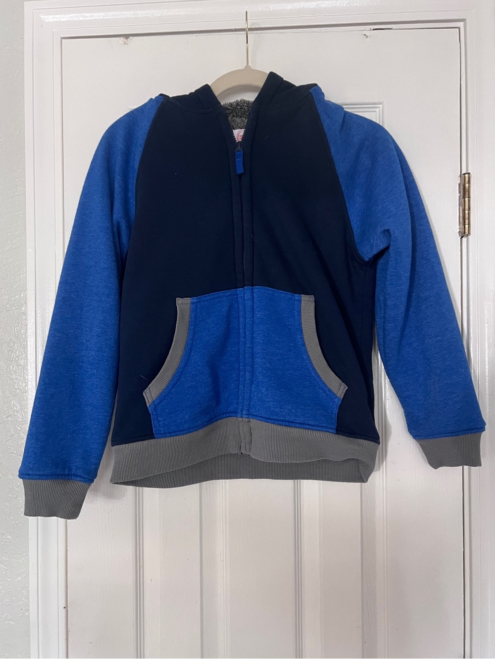 Kids Navy & Royal Blue Zip-Up Hoodie with Gray Trim